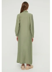  Modest قميص منسوج بأزرار جانبية باللون الأخضر، فستان ذو مظهر كتان TCTSS22EB0025