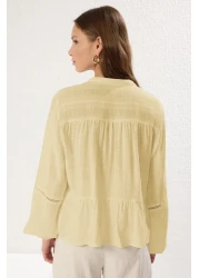  Collection Yellow Cotton Lace on Sleeve Regular Fit Fabric on Sleeve