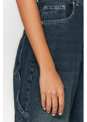  Collection جينز كاربنتر باللون الأزرق الداكن عالي الخصر - قصة فضفاضة مع تأثير الغسيل TWOAW24JE00308