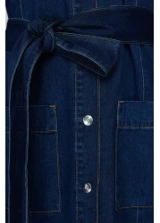  Collection Blue Belted Maxi Denim Dress Twoss24El00531