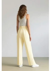 Defacto بنطلون بالازو من قماش الكتان بقصة مستقيمة وخصر عالي وطول طويل F0112ax25sm