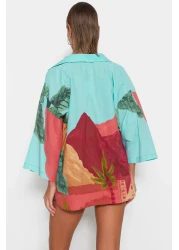  Collection طقم قميص وشورت من القطن بنمط المناظر الطبيعية للشاطئ - TBESS22AU0040