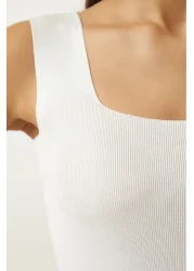 Happiness İstanbul Women's Black and White Square Collar Thick Strap 2 Pack Knitwear Blouse US00822