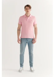 Avva تي شيرت رجالي وردي فاتح 100% قطن ذو ياقة بولو رائعة E 001004