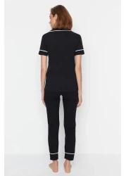  Collection Black Cotton Collar Lamb Printed Close-Fitting Fit Knitted Pajamas Set Thmaw22Pt0704