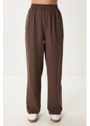 Happiness İstanbul Women's Brown Tie Detailed Linen Vest Trousers Suit No00026