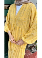 LOCCO Women's Gold Flower Embroidered Dress Yellow