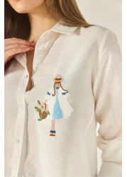 Bianco Lucci Women's Embroidery Detailed Long Sleeve Ayrobin Shirt MG5166 60283242