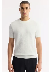 Avva تي شيرت رجالي منسوج برقبة دائرية وقصة عادية من Ecru B005119