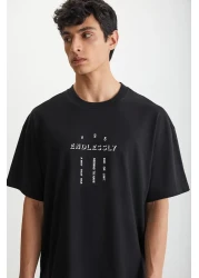 GRIMELANGE RAMADANP017 Men's 100% Cotton Crew Neck Printed Black T-Shirt