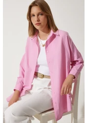 Happiness İstanbul قميص أساسي طويل وردي كبير الحجم للنساء DD00842