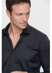 Morven قميص رجالي أسود بقصة ضيقة وأكمام طويلة وياقة صلبة