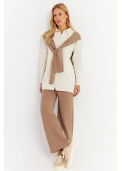 Cool & Sexy Camel Colored Women's Knitwear Cardigan and Bottom Set - Nuv20