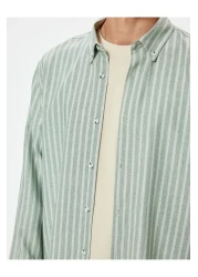 Koton Long Sleeve Slim Fit Cotton Shirt - Buttoned Collar Detail
