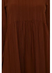  Modest Brown Stand Collar Crinkle Wide Fit Woven Dress TCTSS22EB00171