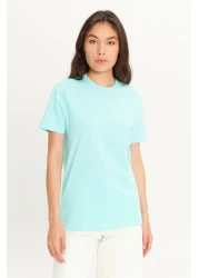 AC&Co / Altınyıldız Classics تي شيرت رجالي باللون الفيروزي بقصة ضيقة ورقبة دائرية 100% قطن أساسي