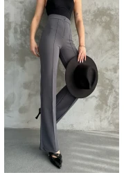 macharel jeans بنطال بالازو نسائي عالي الخصر من أنثراسايت