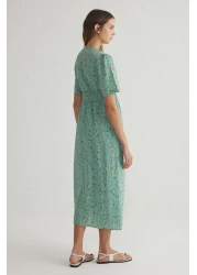  Collection Green Floral A-Line Gipeli Midi Woven Dress Twoss25El00115