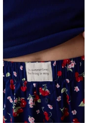 Penti طقم بيجامة بنطلون كرز باللون الأزرق الداكن