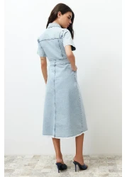  Collection Blue Hemline Tassel Belt Maxi Denim Dress Twoss24El00377