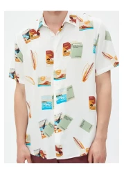 Koton Short Sleeve Shirt Summer Themed Surf Detailed Classic Collar