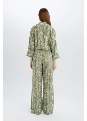 Defacto بنطلون بالازو مريح واسع الساق واسع الساق منقوش عالي الخصر C4042ax25sp