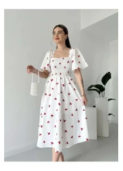 şems fashion Poplin Etos Fabric Gipeli Belted Square Neck Dress Long Dress Dress