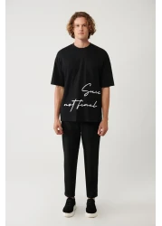 Avva Men's Black 100% Cotton Crew Neck Printed T-Shirt A41Y1038