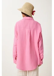 Lovelyİstanbul قميص موسلين وردي فاتح كبير الحجم - LMX0002