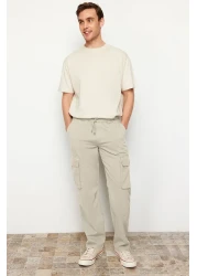 Collection بنطال كارجو بقصة عادية بلون حجري للجنسين - خصر مطاطي، قصة مربوطة TMNSS24PL00003