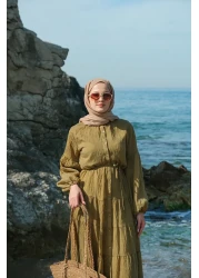 LOCCO Women's Lined Tulle Dress Oil Green