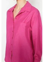  Collection Fuchsia Single Pocket Boyfriend/Wide Fit Cotton Woven Shirt TWOAW20GO0115