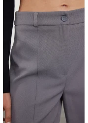  Collection Gray Straight Cut High Waist Ribbed Stitched Woven Trousers TWOSS21PL0093