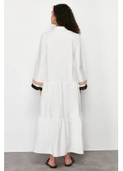  Modest فستان منسوج بتطريز إكرو وتفاصيل شرابة TCTSS24EB00134