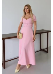 MILANOFOX فستان مزدوج بتفاصيل أزرار وحزام بياقة مربعة – فستان أنيق ومريح للمناسبات اليومية والمناسبات الخاصة