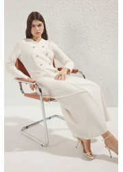  Modest Beige Button Woven Fabric Dress Tctss25Eb00027