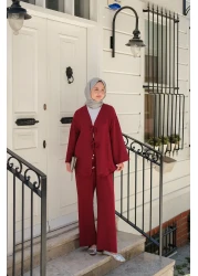 LOCCO Women's Front Tie Detailed Suit Claret Red