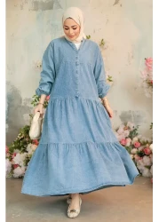Neva Style فستان جينز حجاب أزرق بأزرار 10622M