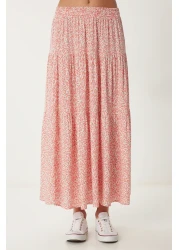 Happiness İstanbul Women's Pink Floral Slim Summer Woven Skirt Ub00304