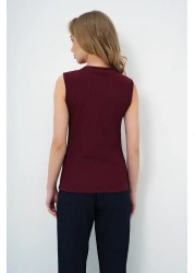 Trend Alaçatı Stili Women's Burgundy Crew Neck Gold Buttoned Ottoban Blouse Alc-X13729