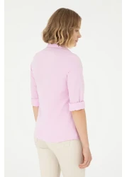 U.S. Polo Assn. قميص نسائي وردي بأكمام طويلة - موديل أساسي50288851-vr041