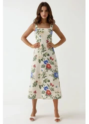 Hiccup فستان طويل منقوش على شكل زهرة من الكتان مع بطانة من الداخل