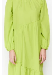  Modest فستان منسوج من القطن ذو قصة واسعة باللون الأخضر الزيتي TCTSS21EL3470