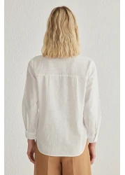  Collection قميص منسوج كبير الحجم من القطن والكتان باللون الأبيض TWOSS25GO00096