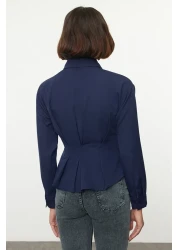  Collection Dark Navy Blue Woven Shirt - Waist Fitted Model TWOAW24GO00186