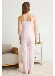  Collection طقم بيجامة محبوكة بطبعة زهور وردية - ربطة عنق وأشرطة THMSS24PT00233