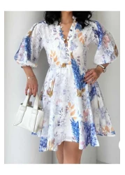 Butik Şenel فستان كتان بريطاني مطبوع بأزرار صغيرة