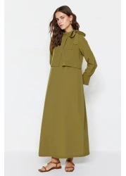  Modest Khaki Collar Tie Detailed Woven Dress TCTSS23EB00283