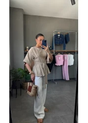 YOUR NAME Oversize Belted Ecru Linen Blouse