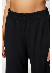  Collection High Waist Stretch Knitted Pants - Black Relaxed Fit Wide Leg TWOSS23PL00129